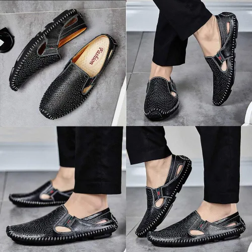 Vista 6 de Noblespirit Zapatos de conducción de cuero para hombre, zapatos casuales sin cordones para hombre en verano, Azul 2