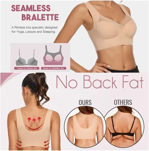 Vista 3 de Sujetadores de malla sin costuras para mujer, sin varillas, cómodos, acolchados, con realce de realce de realce fino, suave espalda