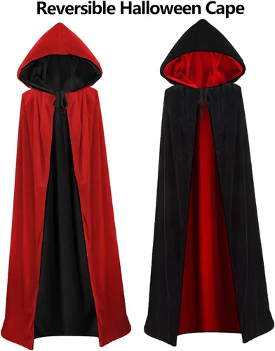 Vista 2 de Dlala - Capa larga de terciopelo reversible con capucha para Navidad, Halloween, disfraces de cosplay