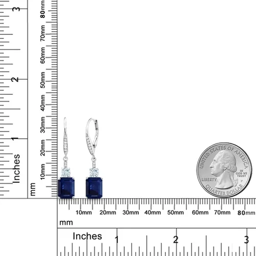 Vista 2 de Gem Stone King Aretes colgantes de plata de ley 925 con zafiro azul y aguamarina azul cielo para mujer