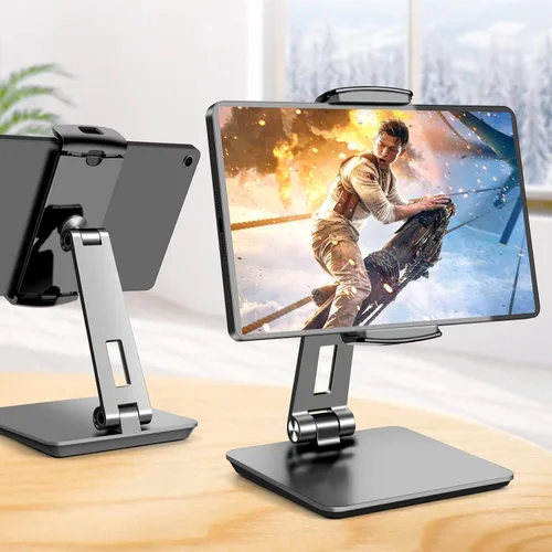 Vista 6 de ROADOM Soporte para tableta, soporte giratorio ajustable de 360°, abrazadera inclinable de 180°, soporte plegable para tableta de 4.7-17.3 pulgadas