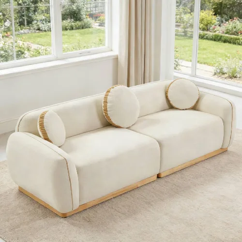 Vista 13 de Sofá de asiento profundo moderno de 3 plazas con patas de madera de abedul, sofá de cuero de 80.25 pulgadas, sofá tapizado suave para sala de estar