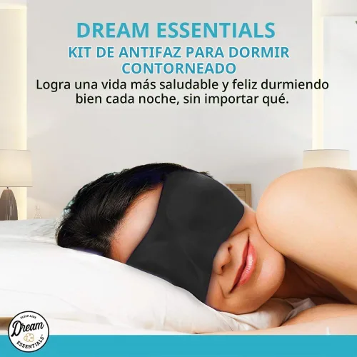 Vista 3 de Antifaz contorneado para dormir Dream Essentials, con tapones para los oídos y funda de transporte, color negro