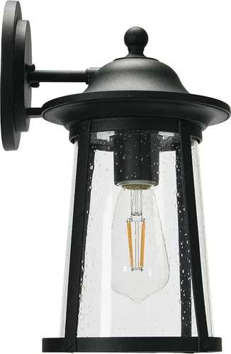 Vista 3 de Luz de exterior de metal y vidrio semillado Portside para exteriores, negro mate