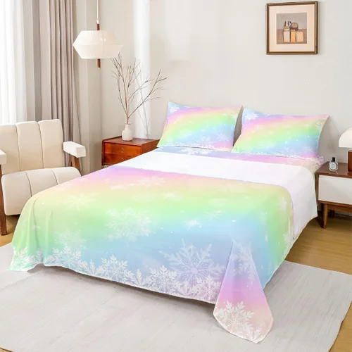 Vista 25 de Erosebridal Juego de sábanas bajeras de Navidad tamaño Queen, diseño de copos de nieve, color negro, gris, degradado, para niños y niñas, juego