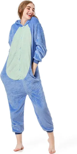 Vista 3 de Grilong Disfraz de mameluco de punto de Halloween unisex para adultos, pijamas de punto