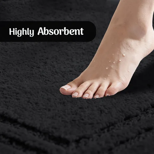 Vista 4 de Superior Cotton Washable Bath Rug, Non Slip Runner, 1 Piece Set, Black Absorbent Combed Cotton Bath Rug Runner or Rug Set, Bathroom Vanity or