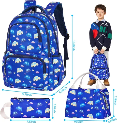 Vista 3 de Mochila para niñas, mochila escolar con nubes de arco iris, mochila escolar ligera con lonchera y estuche para lápices