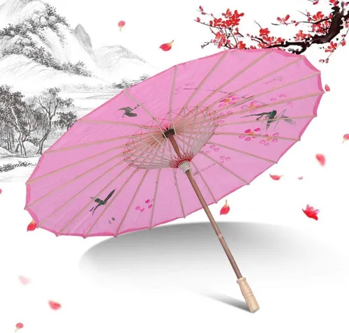 Vista 3 de HEALLILY Paraguas japonés chino de papel al óleo, sombrilla para bailar Umberlla, accesorios de fotografía para adultos o niños (rosa)