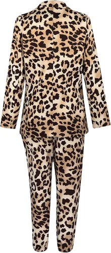 Vista 6 de Trajes de pantalón para mujer, conjunto de dos piezas con estampado de leopardo, con solapa, doble botonadura, pantalones de cintura alta