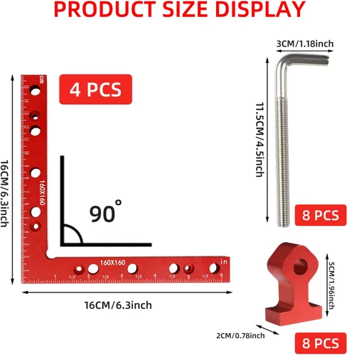 Vista 6 de Cuadrados de sujeción para carpintería, 6.3" x 6.3" cuadrados de posicionamiento de 90 grados, abrazaderas de esquina de ángulo recto
