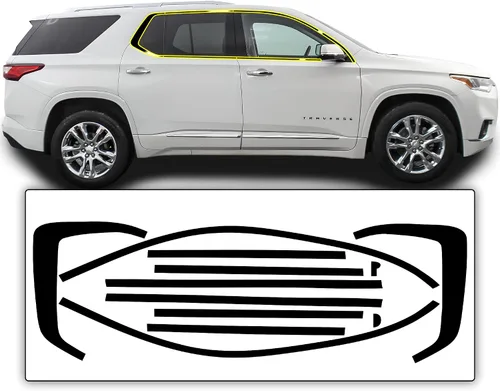 Vista 8 de BOGAR TECH DESIGNS Para Chevrolet Traverse 2018-2021 Rejilla delantera Chrome Delete - Kit de revestimiento de vinilo precortado, borde opaco negro