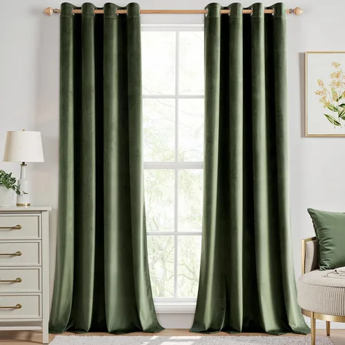 Vista 64 de ANRODUO Cortinas de terciopelo beige de 45 pulgadas de largo, opacas con aislamiento térmico insonorizado, cortinas de privacidad para oscurecer