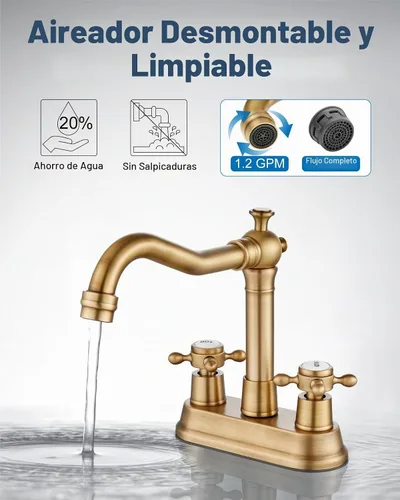 Vista 3 de Aolemi Grifo de lavabo de baño de 4 pulgadas, estilo vintage, 2 asas cruzadas, grifo mezclador para caravana, lavabo, lavabo, 3 agujeros, incluye