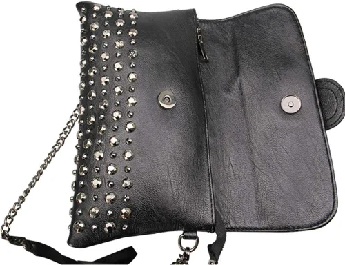 Vista 4 de Bolso de mano con remache punk para mujer, bolso de hombro de piel sintética, bolso de mano con asa superior, color negro, Negro -, Desmontable