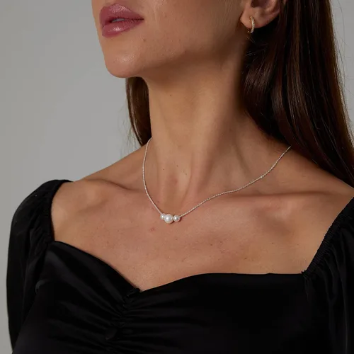 Vista 4 de Delicado collar con colgante de perlas para mujer, chapado en oro de 14 quilates, elegante collar de perlas de agua dulce, collar de perlas con clip
