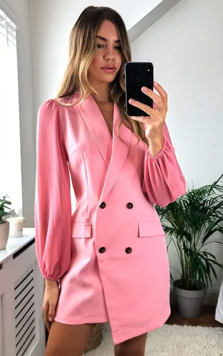 Vista 3 de UNIQUE 21 Vestido tipo blazer asimétrico para mujer, elegante cuello de malla de manga larga