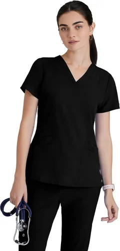 Vista 10 de BARCO ONE - Camiseta médica con cuello en V y 5 bolsillos, elástico de 4 vías, para mujer Índigo (Azul marino)
