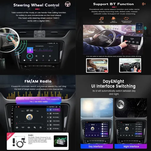 Vista 4 de Radio estéreo de doble DIN para automóvil con Carplay y Android Auto, pantalla táctil de 9 pulgadas en el salpicadero GPS de navegación, Bluetooth