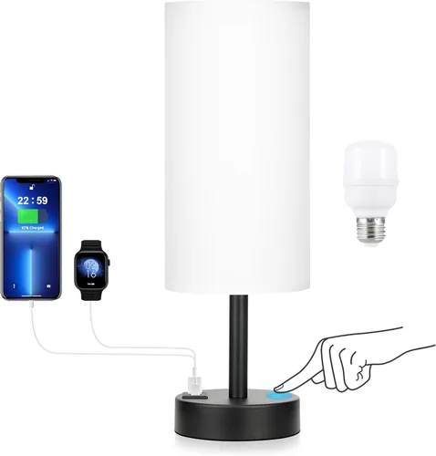 Vista 13 de Dicoool - Lámpara de mesa táctil para mesita de noche de dormitorio - Lámpara de noche con puertos de carga USB-C y USB-A, blanca, lámpara de Metal