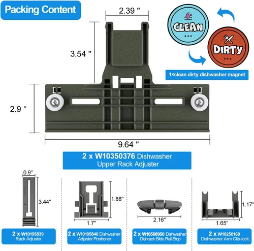 Vista 7 de W10350376 - Ajustador de estante superior para lavavajillas y W10195840 y W10195839 y W10250160 y W10508950 kit de ajuste de lavavajillas compatible