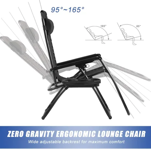 Vista 7 de Vnewone Zero Gravity - Juego de 2 sillas plegables para patio, plegables, antireclinables, con almohada y soporte para tazas, color negro
