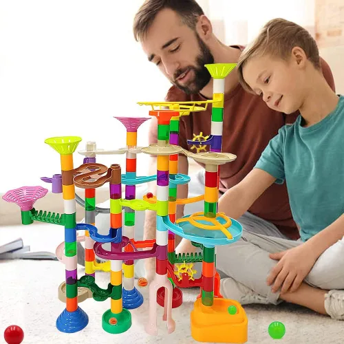 Vista 7 de DSHMIXIA Marble Run para niños de 3-4 y 5-8 años, 150 piezas de juguetes de construcción resistentes, juegos para niños, pista de carreras