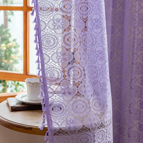 Vista 20 de YJ YANJUN - Cortinas de café boho, 24 pulgadas de largo, 2 paneles, cada una de 59" de ancho x 24" de largo, beige, con crochet, cortinas de cocina