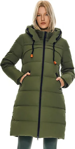 Vista 11 de Orolay - Chaqueta de invierno gruesa con capucha para mujer, tipo parka, acolchada, de plumón, con bolsillos Marrón