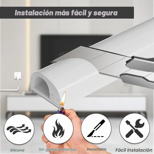 Vista 5 de Ocultador de cable de silicona de 39 pulgadas para montaje en pared, ocultador de cables autoadhesivo para 1 cable (1/4 pulgadas de diámetro)