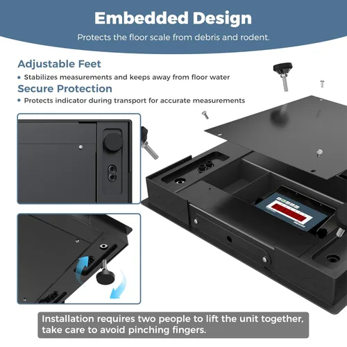 Vista 6 de Báscula industrial de piso de 24 x 24 pulgadas, báscula de palet de precisión con indicador digital, báscula de pesaje resistente para banco de piso