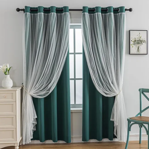 Vista 21 de Anytime Cortinas opacas y transparentes para ventana, par de paneles de cortinas lisas con ojales en la parte superior, 35 pulgadas de ancho x 63