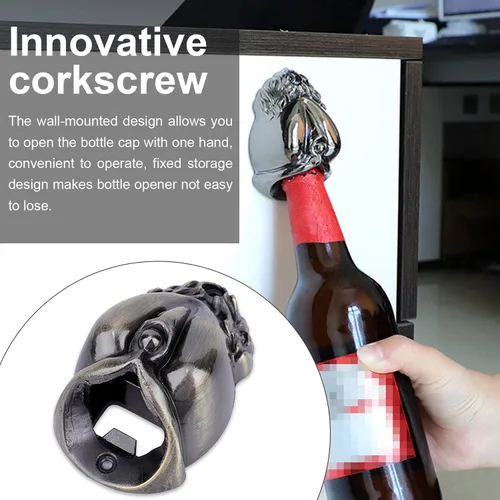 Vista 4 de Abrebotellas de hierro antiguo de bronce antiguo, abridor de botellas de cerveza creativo, sacacorchos divertido con tornillos utilizados