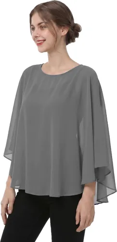 Vista 12 de Capas de gasa para mujer, chales y envolturas para poncho Negro