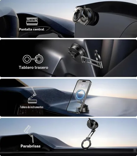 Vista 3 de Soporte plegable de succión al vacío: soporte magnético para teléfono de automóvil para magsafe, brazo de aleación aeroespacial, el mejor
