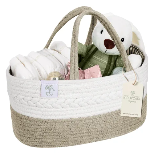 Vista 16 de KiddyCare Organizador de Pañales Tejido con Cesta de Asa y Tapa, Organizador de Pañales con Divisores para Guardería de Bebé Niño/Niña, Regalo