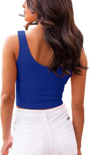 Vista 4 de Hsdjfhe Camiseta sin mangas para mujer cuello en V acanalada sin mangas sexy básica