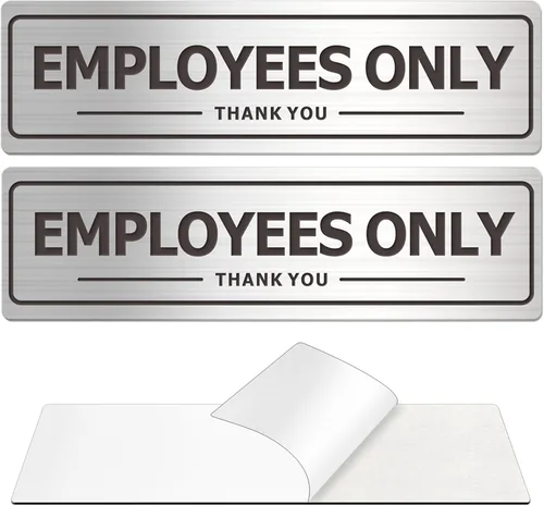 Vista 12 de Letrero de solo empleados, paquete de 2 letreros para puerta de oficina para pared de tiendas de negocios, metal de aluminio con fuerte autoadhesivo