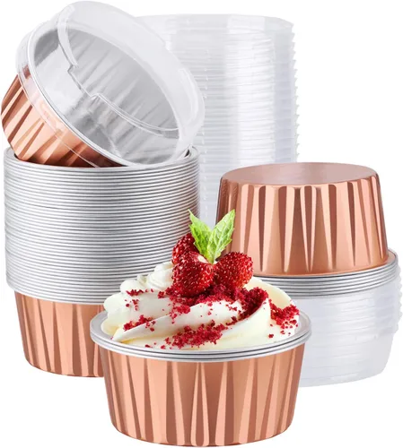 Vista 14 de EUSOAR Moldes de papel de aluminio para magdalenas, paquete de 50 moldes desechables de papel de aluminio de 8 onzas (7.9 fl oz) con tapas, papel