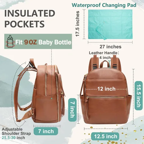 Vista 4 de MOMINSIDE Mochila para pañales, soporte organizador de cochecito con portavasos aislados, bolsa de bebé de cuero con 6 bolsillos aislados para mamá