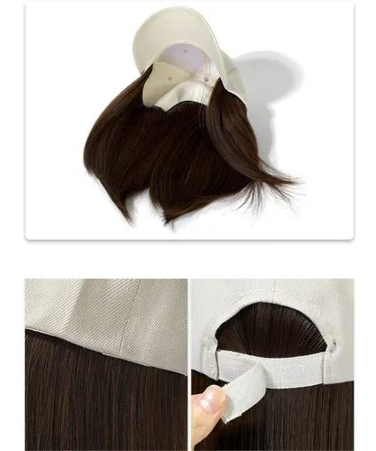 Vista 3 de YEKEYI Gorra de béisbol con extensiones de cabello, peluca sintética para mujer, gorra de béisbol ajustable (beige negro)