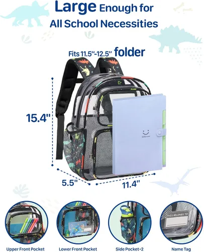 Vista 8 de Bagseri Bolsa de almuerzo para niños y mochila transparente para niños, bolsa de almuerzo aislada para niños y mochila para niños de 15 pulgadas
