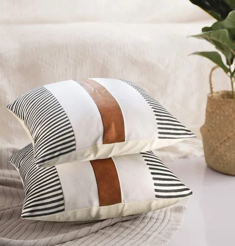 Vista 6 de Fundas de almohada de estilo granja JASEN de 20x20 pulgadas, juego de 2 fundas de almohada de piel sintética modernas decorativas para sofá