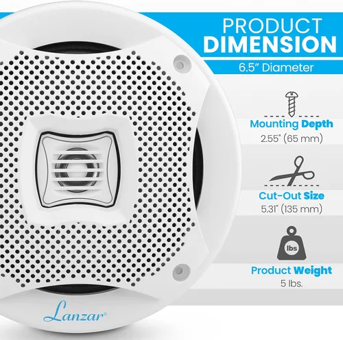 Vista 3 de LANZAR Altavoces marinos duales de 6.5 pulgadas + receptor marino estéreo Pyle Bluetooth