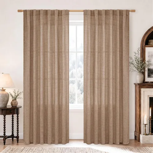 Vista 115 de BGment Cortinas cortas de lino marfil de 36 pulgadas de largo para ventanas de cocina, pequeñas cortinas texturizadas rústicas para café sobre
