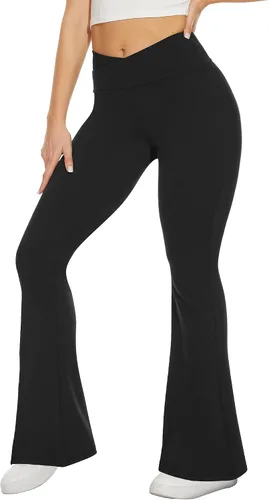 Vista 128 de TNNZEET Leggings acampanados negros para mujer, pantalones de yoga cruzados con bolsillos, corte de bota, leggings acampanados