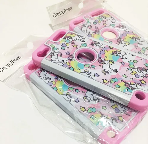 Vista 7 de Compatible con iPod Touch 5, 6ª, iPod 7ª generación, diseño de unicornio arco iris, a prueba de golpes, con diamantes de imitación, funda híbrida