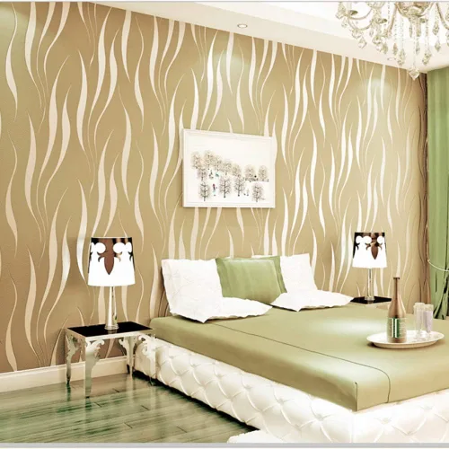 Vista 10 de Papel pintado no tejido de moda simple 3D en relieve tridimensional flocado rayas de ondas espumosas dormitorio sala de estar TV fondo pared