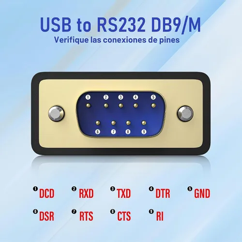 Vista 6 de Adaptador USB a RS232 con chipset FTDI, USB a RS232 macho DB9 convertidor serie para caja registradora, módem, escáner, maquinaria industrial, CNC