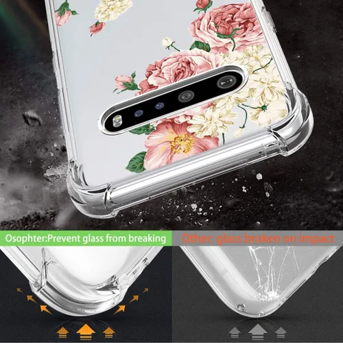 Vista 3 de Osophter Funda para LG V60 ThinQ, funda para LG V60, transparente, esquinas reforzadas de poliuretano termoplástico (TPU), absorción de golpes